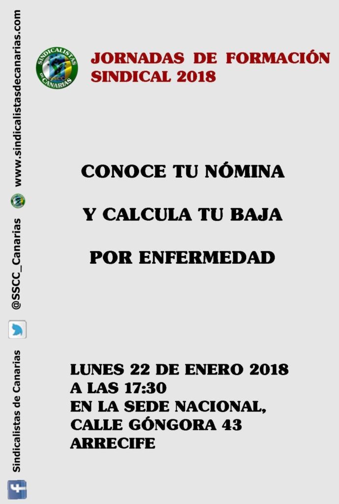 Jornada de Formación sindical 2018 Sindicalistas de Canarias, conoce tu nómina y calculo de tu baja por enfermedad