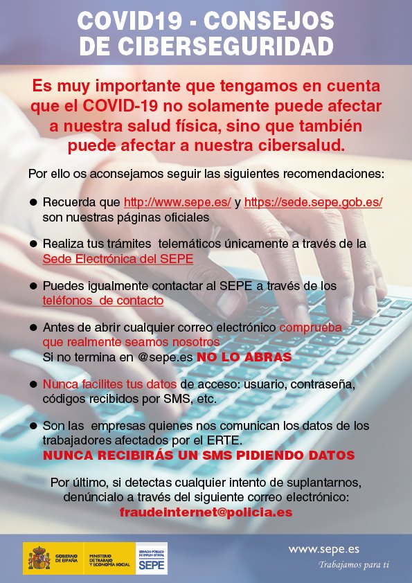 Recomendaciones y avisos del SEPE. Ciberseguridad