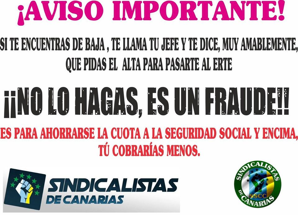 AVISO SINDICALISTAS DE CANARIAS