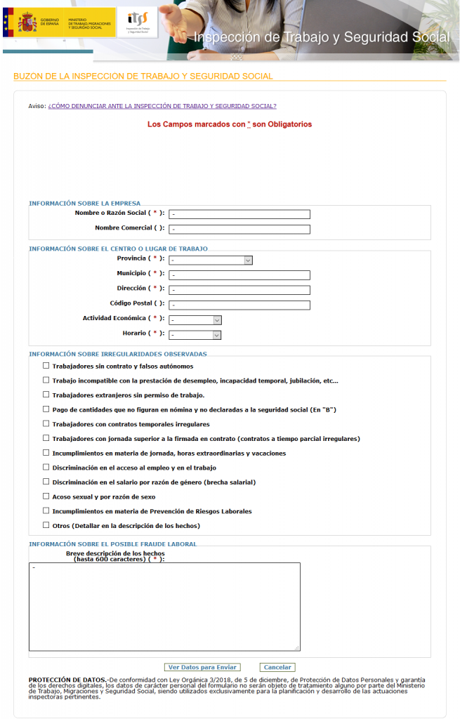 Buzón de la Inspección de Trabajo y Seguridad Social