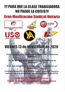 Sindicalistas de Canarias, se sumó este viernes 13 de noviembre en Lanzarote, a la caravana de coches programada por los sindicatos convocantes. 